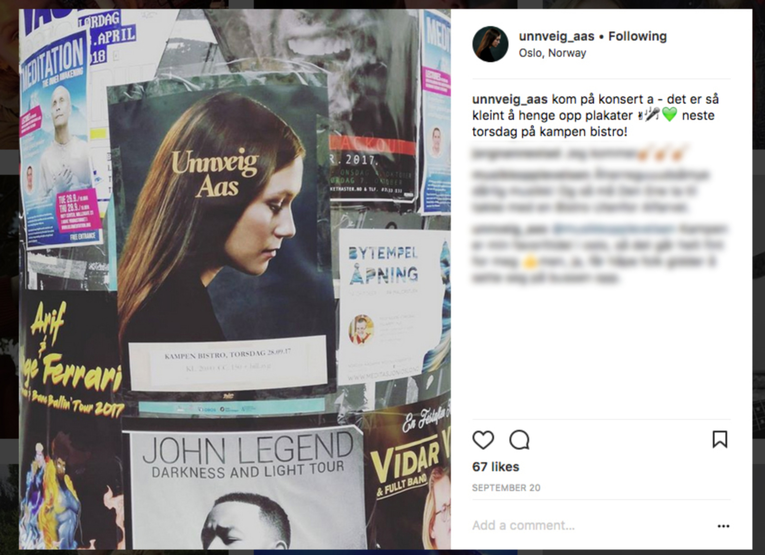 Plakaten er viktig: Konsertplakaten er fortsatt en viktig del av markedsføringen. Unnveig Aas ser at også fans deler plakaten på sosiale meder.
