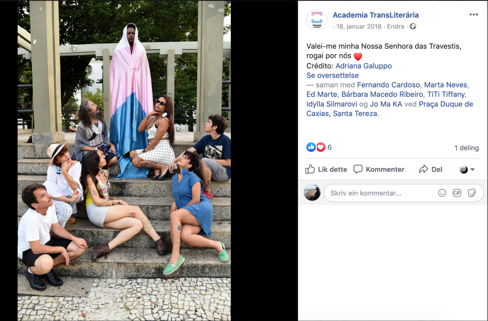 TRANSJOMFRU: «Hjelp meg, min Jomfru av transvestittene. Be for oss!» står det i bildeteksten det brasilianske kollektivet la ut i forkant av teaterstykket.